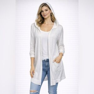 Cynthia Rowley Hooded Cardigan Sweater XL Extra Large Linen Lightweight
